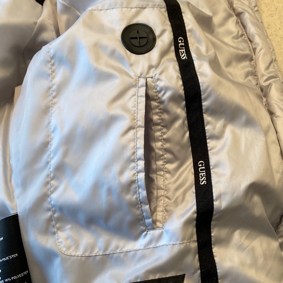 Guess Silver Puffer Hooded Jacket with Removable Faux Fur Women Size Small - Picture 9 of 16